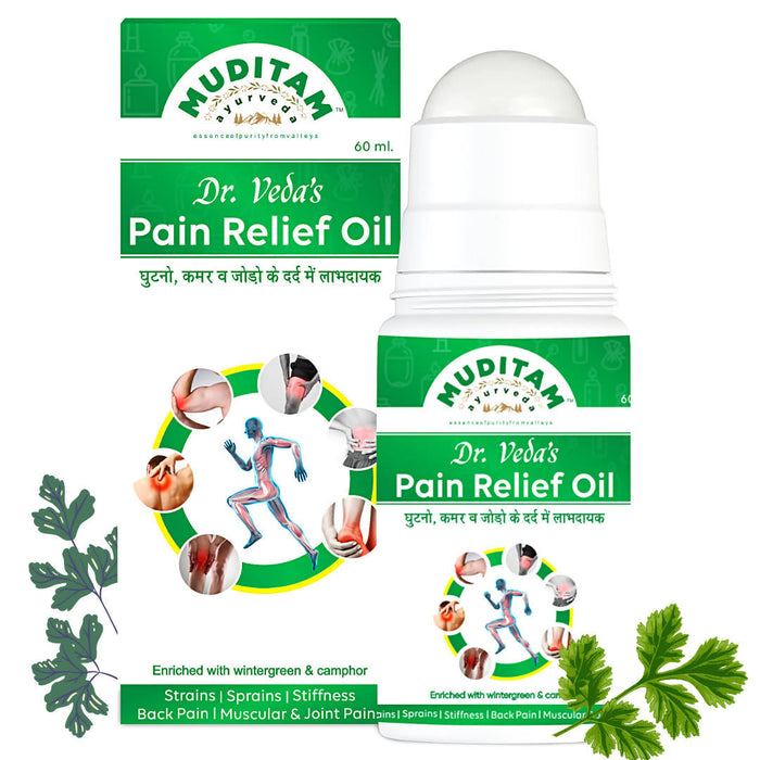 Muditam Ayurveda Dr. Veda's Pain Relief Oil | Instant Pain Reliever | Enriched with Wintergreen & Camphor