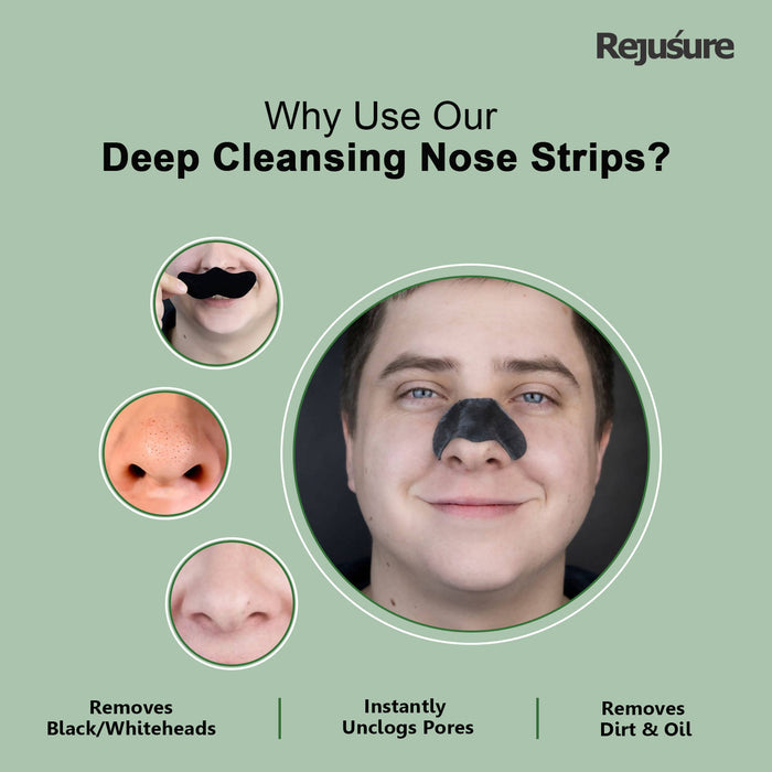 Rejusure Deep Cleansing Nose Strips with Charcoal Removes Blackheads, Whiteheads, Dirt & Oil Unclogs Pores for Men/Women â€“ (5 Strips)