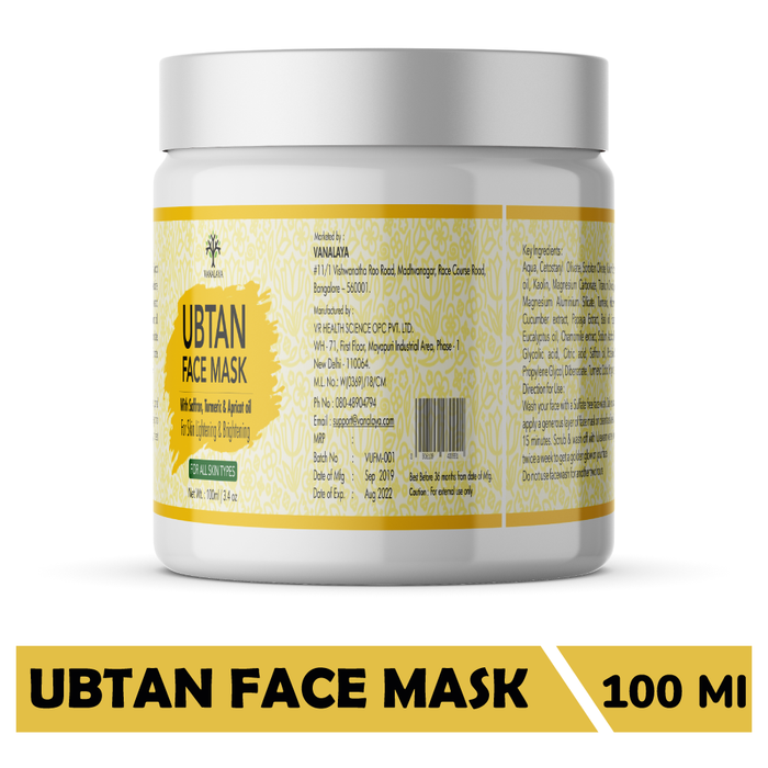 Vanalaya Ubtan face mask, Face pack for Fairness, Tanning & Glowing Skin with Saffron, Turmeric & Apricot Oil Detan mask 100 ml