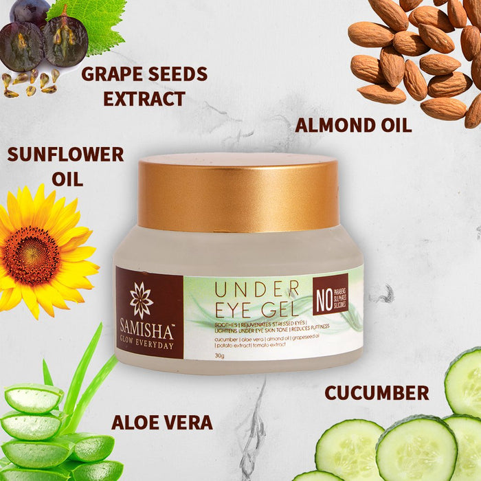 Under Eye Dark Circles Removal Cream Gel For Reducing Puffiness, Eye Bags, Wrinkles, Fine Lines with Cucumber, Almond, Aloevera, Grape Seed Oil for Women & Men, 30 GM - Local Option
