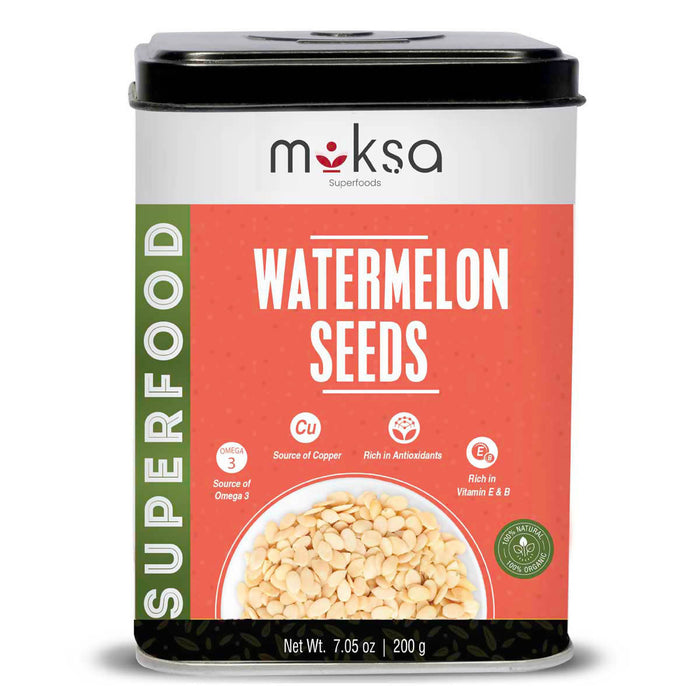 Moksa Watermelon Seeds for Eating 200GM in Tin Container Raw USDA Certified and FSSAI Approved 100% Organic & High in Protein
