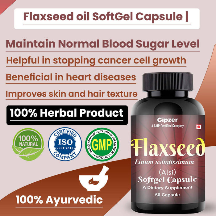 CIPZER Flaxseed Alsi Softgel A Dietary Supplement Ayurvedic 60 Capsule | Helpful in Stopping Cancer Cell Growth 