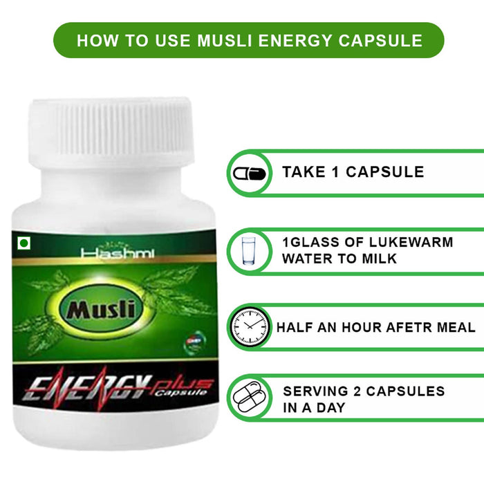HASHMI Musli Energy plus Capsule | Herbal medicine to increase sexual time |100%Natural Sexual Health Supplement | | 20 Capsules