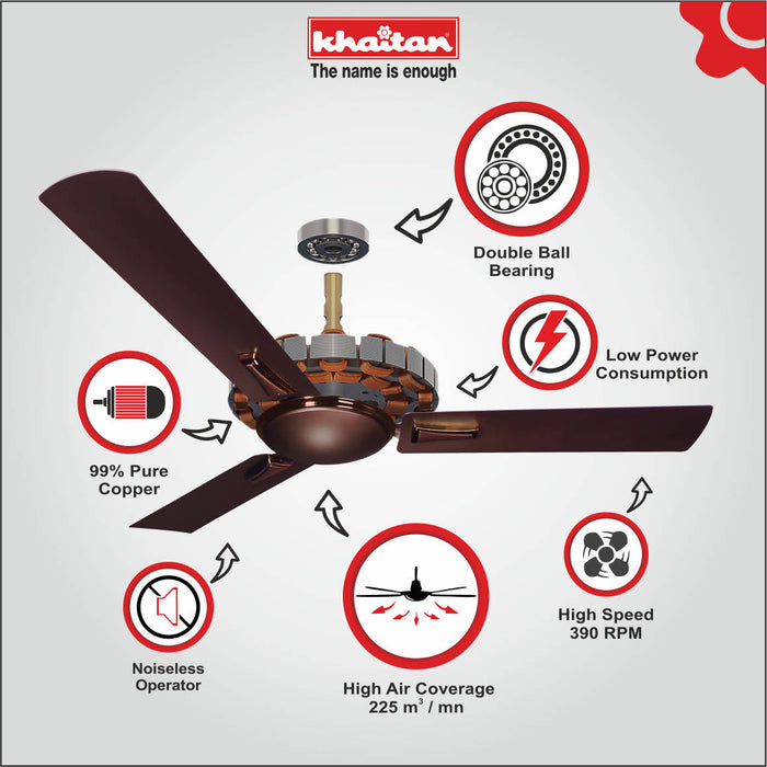 Khaitan GEM PREMIER 1200 mm, 3 Blades Ceiling Fan, 390 RPM (Coco Brown )