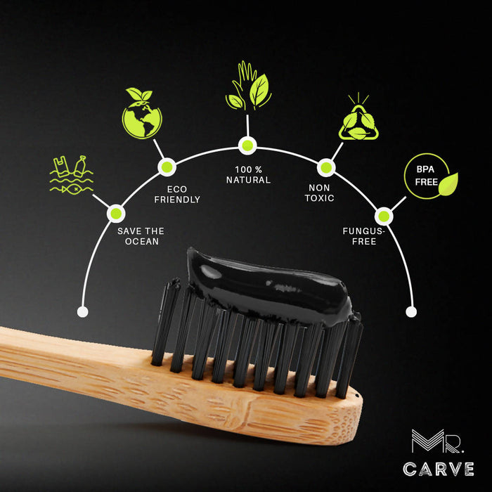 Mr. Carve Bamboo Toothbrush with Charcoal Infused Soft Bristles antibacterial and biodegradable - Adult (Pack of 8 Bamboo Toothbrush - Soft)