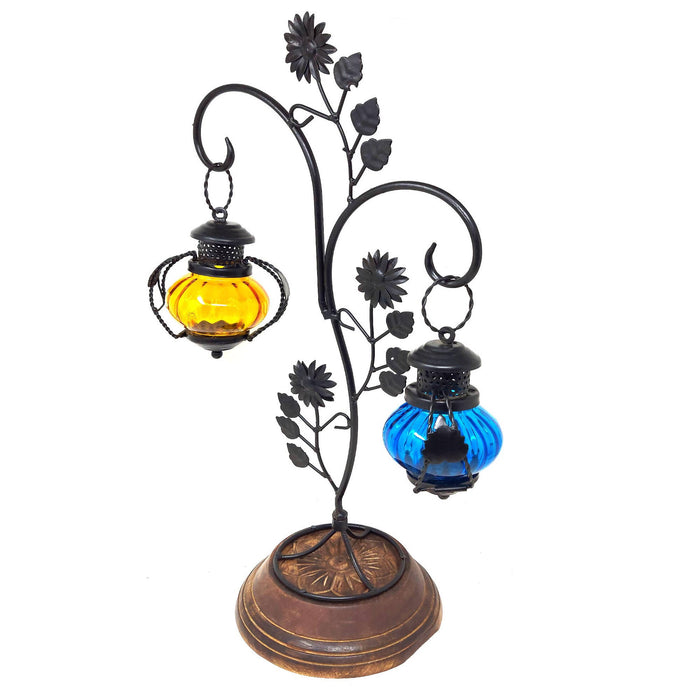 Desi Karigar® Attractive Glass With Metal Candle Stand Lantern