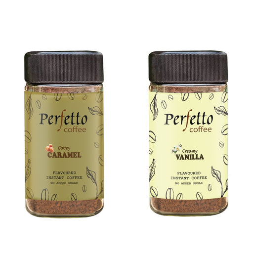 PERFETTO VANILLA & CARAMEL FLAVOURED INSTANT COFFEE 50G JAR - Local Option