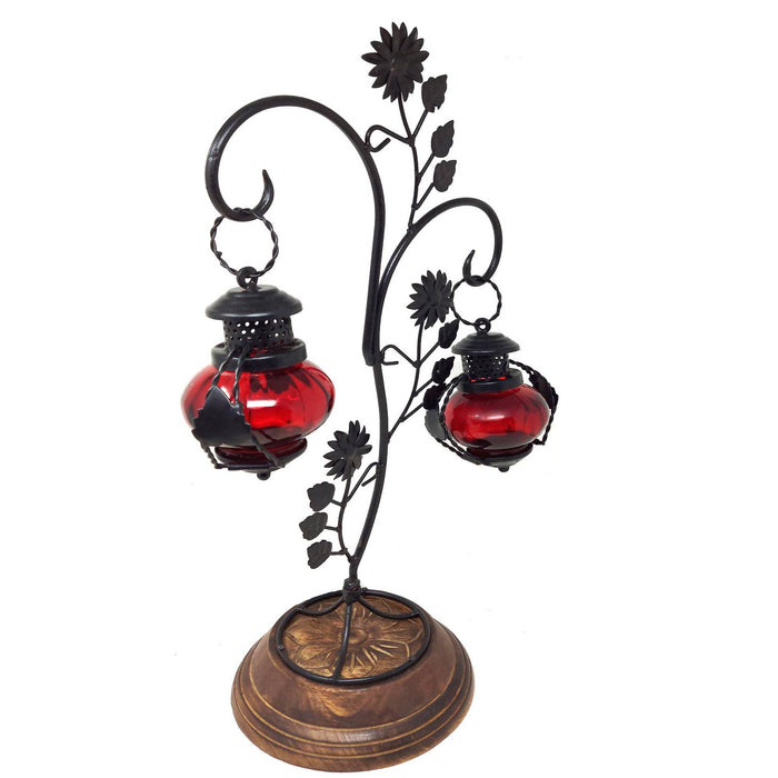 Desi Karigar® Attractive Glass With Metal Red Colored Leaf Design Candle Stand
