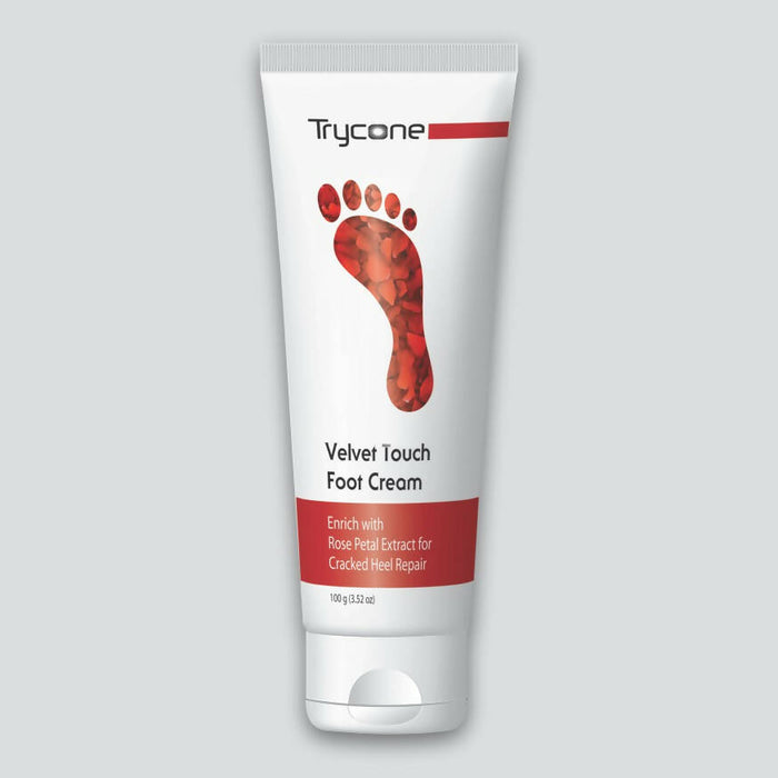 Trycone Velvet Touch Foot Cream Enrich with Rose Petal Extract for Cracked Heel Repair, 100 Gm