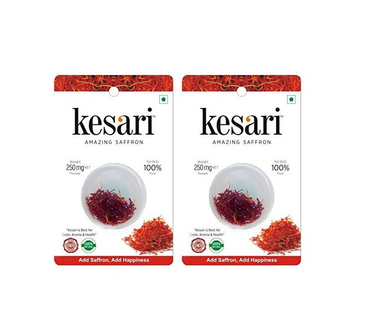 Kesari Natural Pure Saffron/Keshar/Kesar/lacha/Kashmiri for Health, Beauty and Cooking - All-Red, 250 MG Each (Pack of 2)