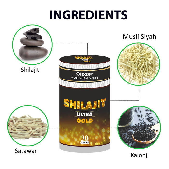 CIPZER Shilajit Ultra Gold Herbal Capsule | Increases Strength & Stamina 30 Capsule ( pack of 1 )