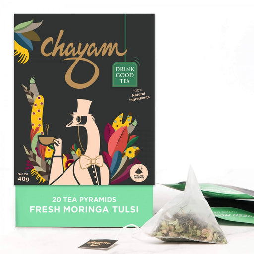 CHAYAM Moringa Tulsi Green Tea with Ginger - 100% Natural Wellness Tea (20 Pyramid Tea Bags) - Local Option