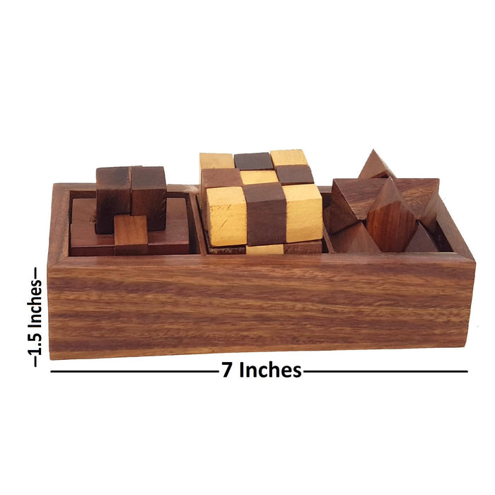 Desi Karigar® 3-In-One 3D Wooden Puzzle Games Set Brain Teaser
