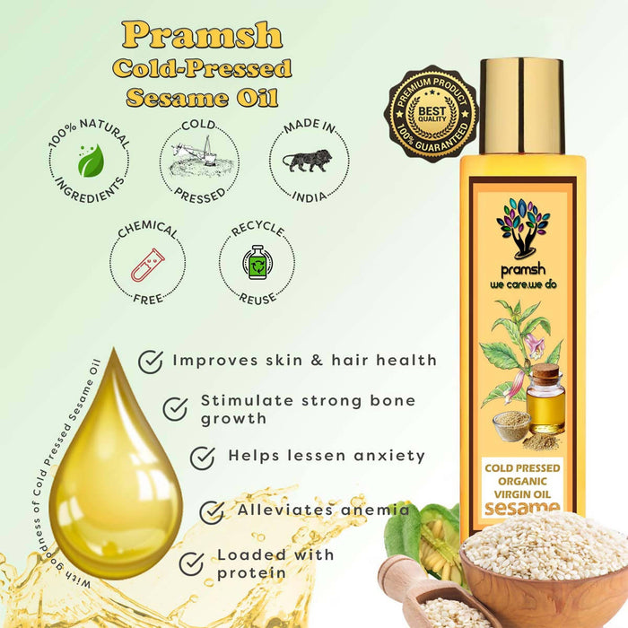 Pramsh Cold Pressed Organic Virgin Sesame Seed (Till) Oil (100ml+50ml) Pack Of (150ml) - Local Option