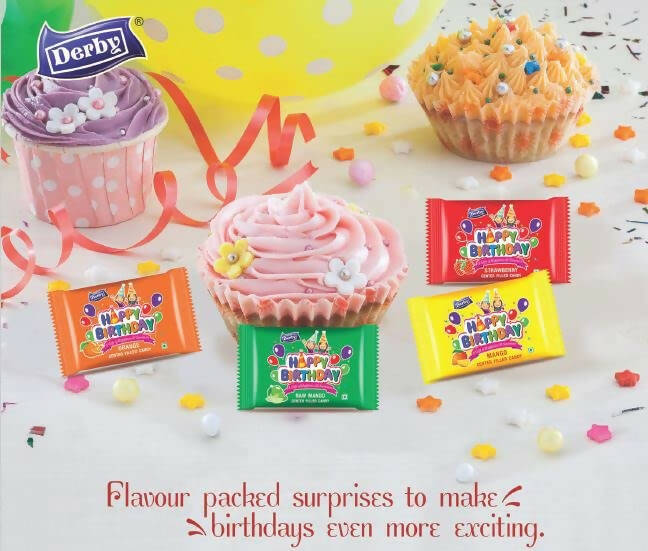 Derby Happy Birthday Mixed Fruit Center Filled Candy, Darling Velvetto Mix Fruit Candy, Panvaa Candy, VitaCin Orange Flavored Candy Combo Pack of 4
