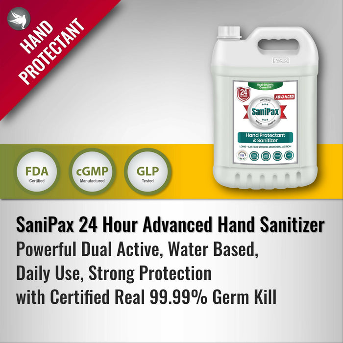 SaniPax Advanced Extra Strong 24-Hour Hand Sanitizer Gel with 99.99% Germ Kill Disinfection Protection (Sensitive), 5L
