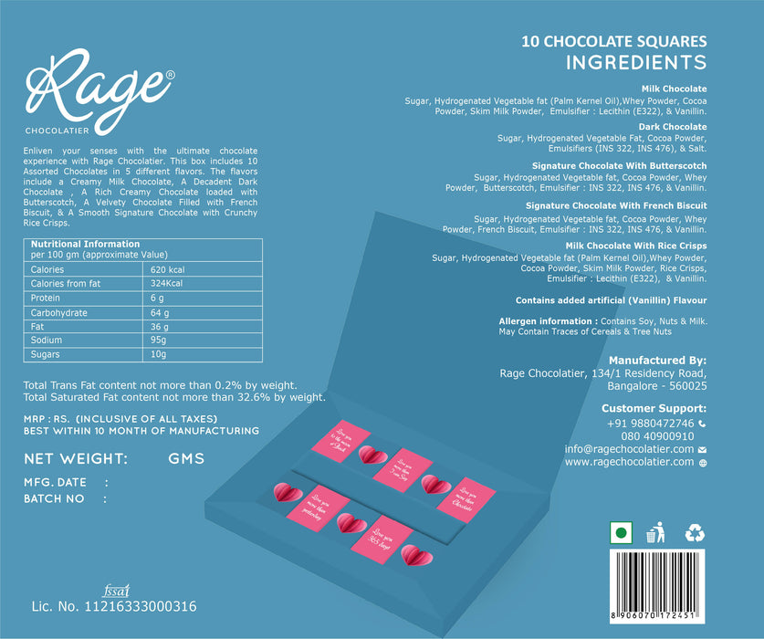 Rage Chocolatier Valentine's Day Special Assorted Chocolate Gift Box, Blue Color - Local Option