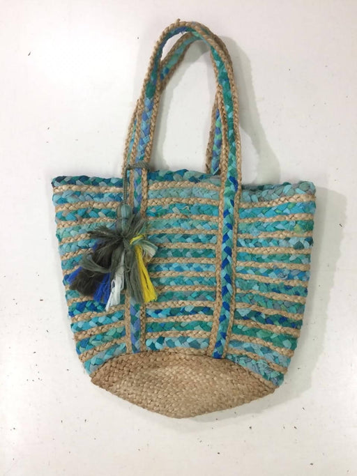 Hand Crafted Jute Tote Bag, Multi Colored Intertwined Bag - Local Option
