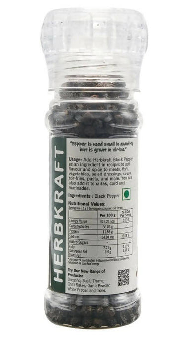 Herbkraft - Black Pepper 60 GM Pack of 1 | Fresh & Natural Herbs & Seasonings | Dry Leaves | Grocery - Masala - Spices | Vegetable Stir Fry - Meats - Fish - Salads - Soup | No Added Colour & Flavour