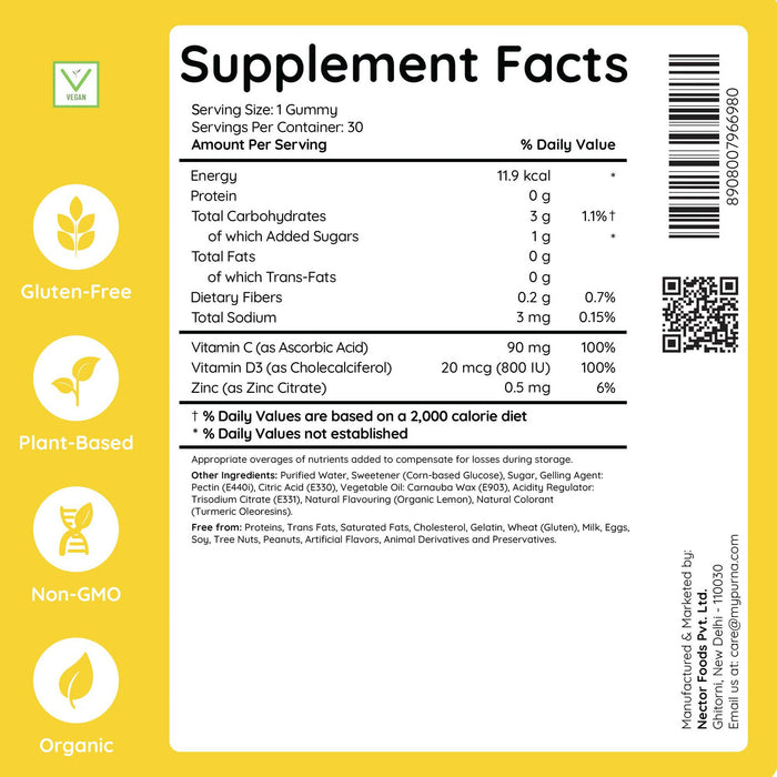 Purna Bright skin Vitamin C Lemon Gummies for Adults & Kids (Immunity, Antioxidant, Skincare, Organic Vitamin C Source, Vegan & Keto Friendly), 1 Month Pack, 30 Gummy Bears (1 per day)