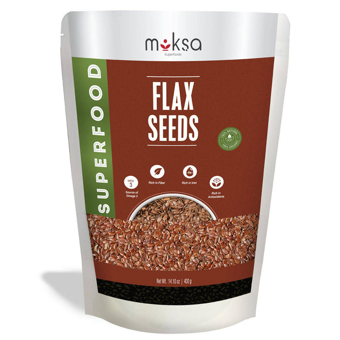 Moksa Flax Seeds | Alsi Seeds For Eating | Flax Seeds For Weight Management | Rich in Fibre and Omega-3 | Flax Seeds For Hair Growth | USDA Certified | Diet Food | Raw Flax Seeds (400gm)