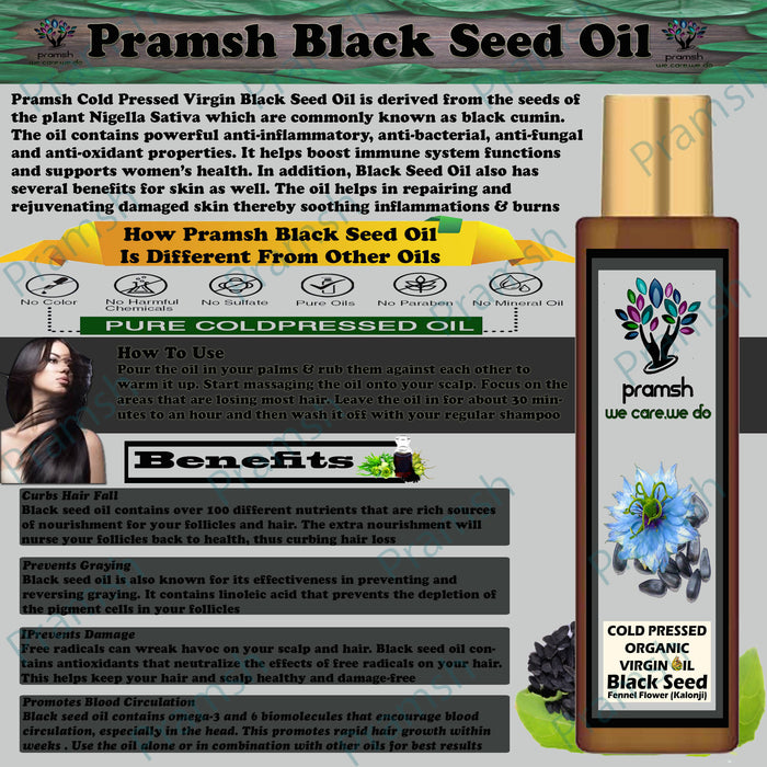 Pramsh Cold Pressed Organic Virgin Black Seed (Kalonji) Oil, Hair Oil 50ml - Local Option