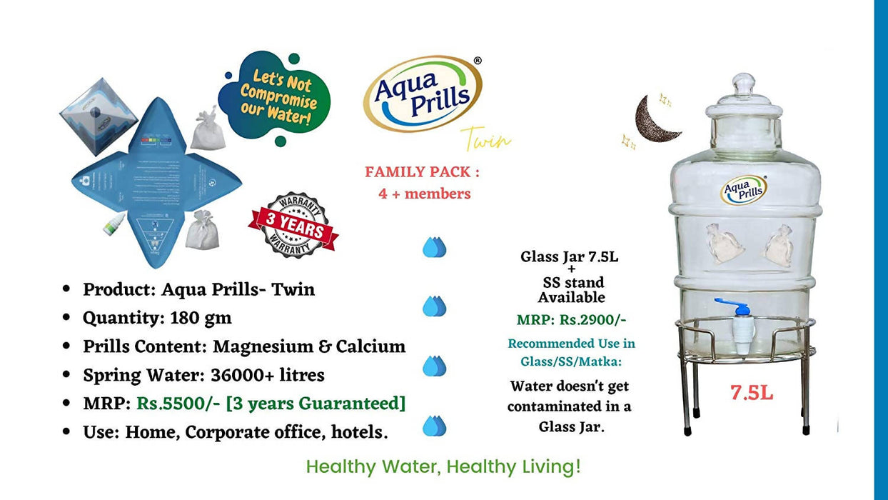 Aqua Prills - Water Alive- Twin Pack - Alkaline Water Aqua Beads Pack to Increase pH, Maintain (7.5-10 litre container can be used)
