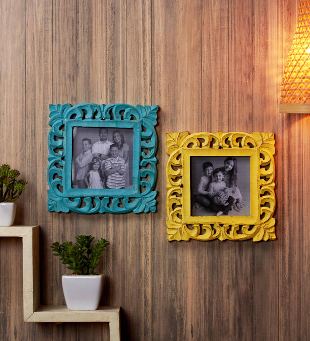 Yatha Vintage Set of 2 Decorative Wooden Square Photo Frame ( Photo Size 5 * 5 )